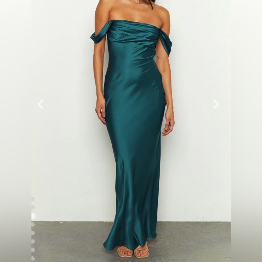 Beginning Boutique Ella Off the Shoulder Dress in Teal